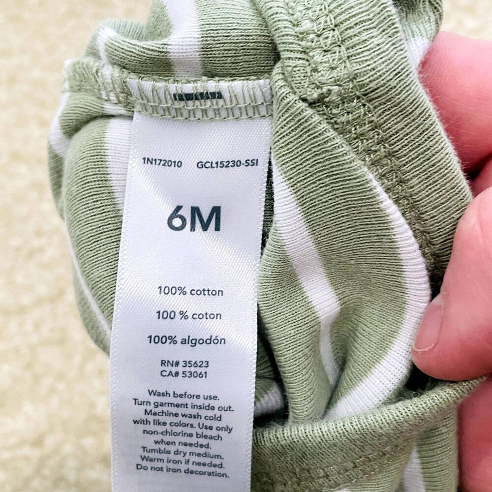 Carter's Just One You Baby Boy Onesie Size 6M Green White Striped Short Sleeve - Picture 6 of 6